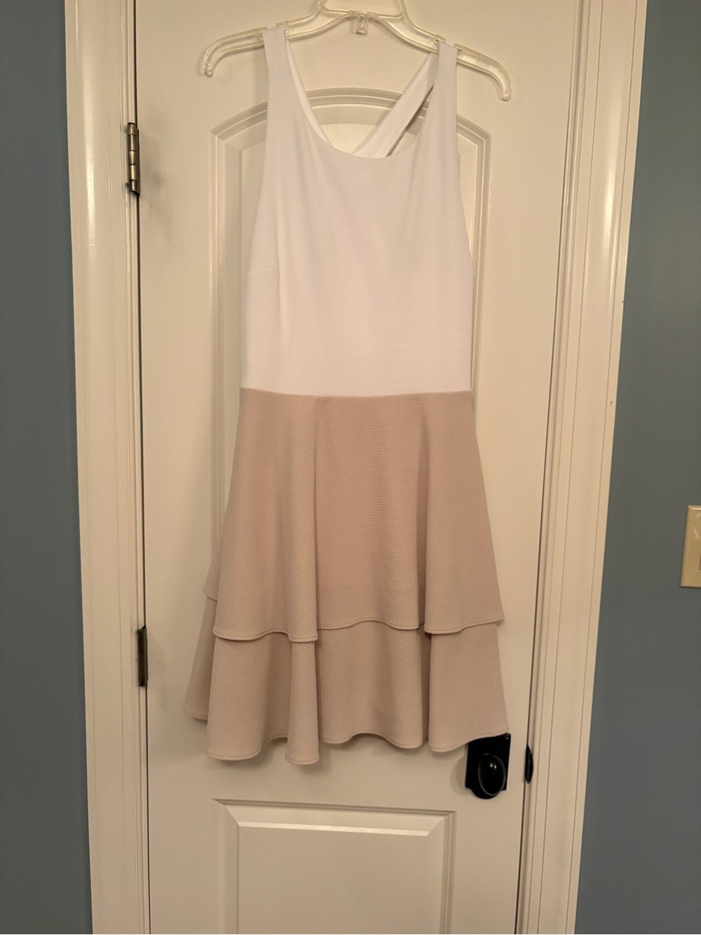 Cato White and Beige Tiered Midi Dress